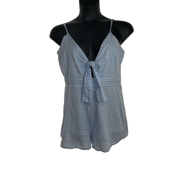 Poof New York Women's Sleeveless Gingham Romper Blue & White Size Large - Picture 1 of 9